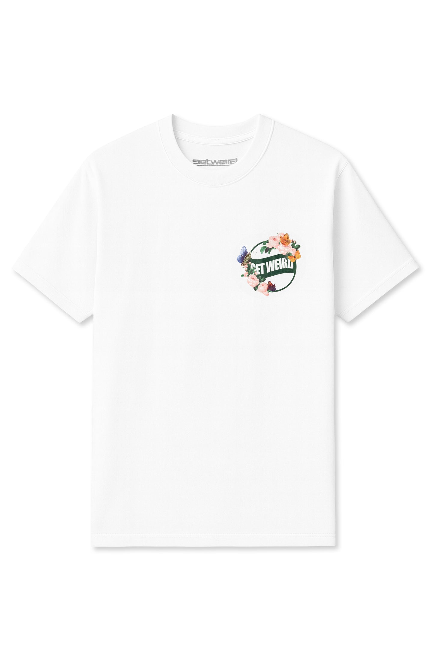 Get Weird Flowers and Butterfly Tee - White